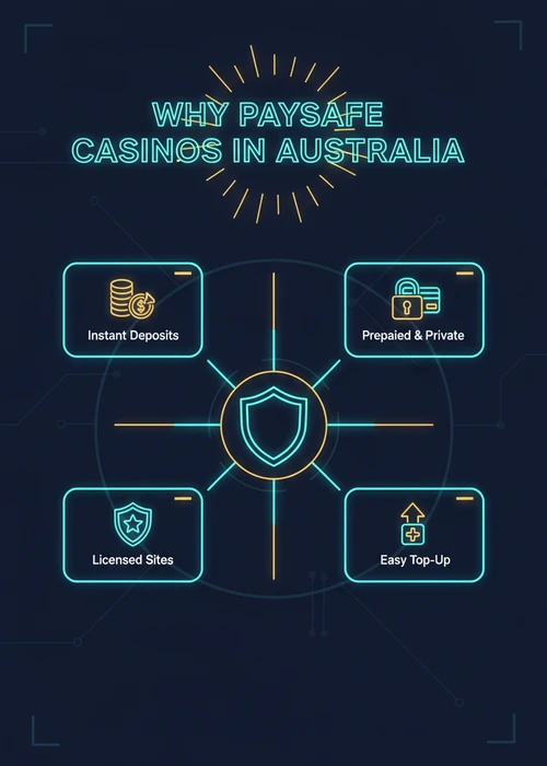 Why Paysafe casinos suit Australian players — instant deposits, prepaid private payments, licensed sites and easy top-up.