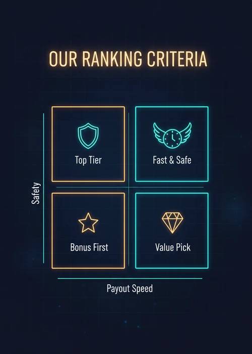 Our ranking criteria for the top 10 Paysafe casinos, mapping safety and payout speed across top-tier and value picks.
